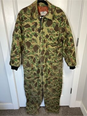Vintage Black Sheep Brand Duck Camo Hunting Coveralls M Quilted Lined